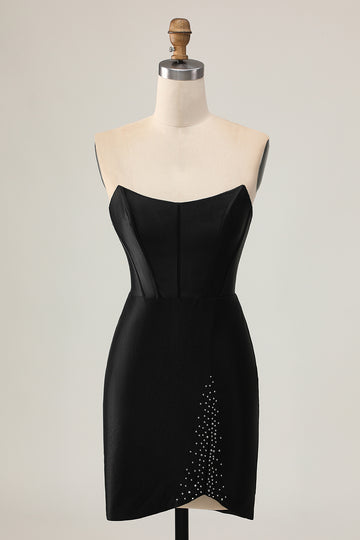 Black Corset Bodycon Cut Out Beaded Homecoming Dress